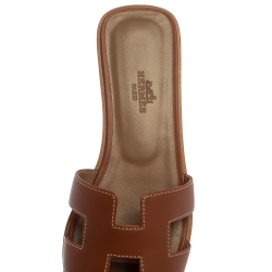 Pre Owned Hermes Brown Leather Oran Sandals Size 37