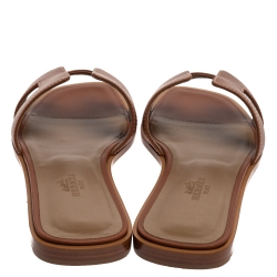 Pre Owned Hermes Brown Leather Oran Sandals Size 37