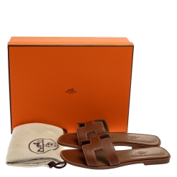 Pre Owned Hermes Brown Leather Oran Sandals Size 37