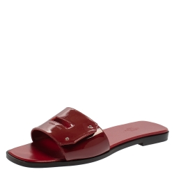 Pre Owned Hermes Burgundy Patent Leather View Flats Size 39