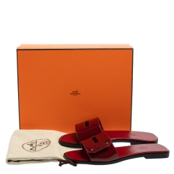 Pre Owned Hermes Burgundy Patent Leather View Flats Size 37