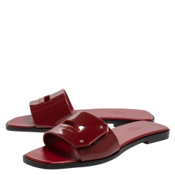 Pre Owned Hermes Burgundy Patent Leather View Flats Size 37