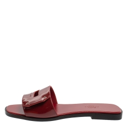 Pre Owned Hermes Burgundy Patent Leather View Flats Size 37