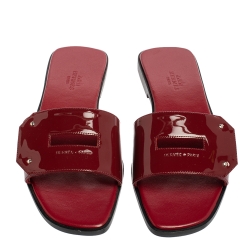 Pre Owned Hermes Burgundy Patent Leather View Flats Size 37