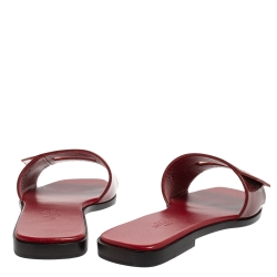 Pre Owned Hermes Burgundy Patent Leather View Flats Size 37