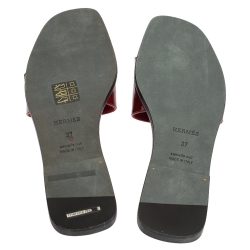 Pre Owned Hermes Burgundy Patent Leather View Flats Size 37