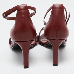 Pre Owned Hermes Burgundy Leather Night Ankle-Strap Sandals Size 39