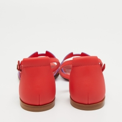 مملوكة مسبقًا Hermes Purple/Red Leather Santorini Ankle Strap Sandals Size 37