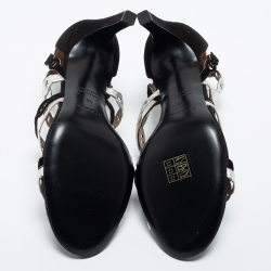 Hermes Black/Silver Suede and Leather Chaine D'ancre Sandals Size 38