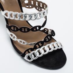 Hermes Black/Silver Suede and Leather Chaine D'ancre Sandals Size 38