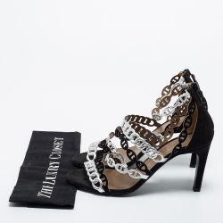 Hermes Black/Silver Suede and Leather Chaine D'ancre Sandals Size 38