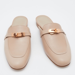 Hermes Beige Leather Oz Flat Mules Size 38
