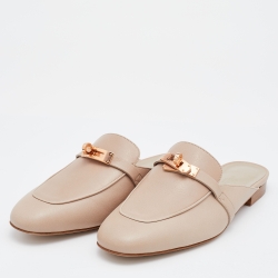 Hermes Beige Leather Oz Flat Mules Size 38