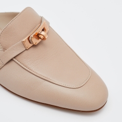 Hermes Beige Leather Oz Flat Mules Size 38