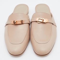 Hermes Beige Leather Oz Flat Mules Size 38