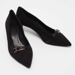 Hermes Black Suede Blush Pumps Size 39