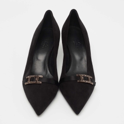 Hermes Black Suede Blush Pumps Size 39