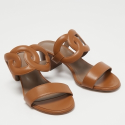 Pre Owned Hermes Brown Leather Bikini Sandals Size 36.5