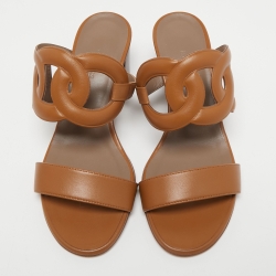 Pre Owned Hermes Brown Leather Bikini Sandals Size 36.5