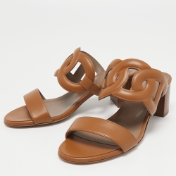 Pre Owned Hermes Brown Leather Bikini Sandals Size 36.5