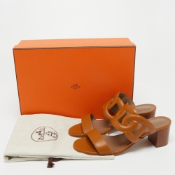 Pre Owned Hermes Brown Leather Bikini Sandals Size 36.5