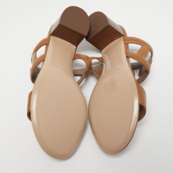 Pre Owned Hermes Brown Leather Bikini Sandals Size 36.5