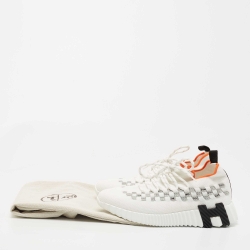 مملوكة مسبقًا Hermes White Knit Fabric Flex Sneakers Size 36.5