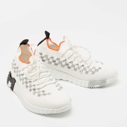 مملوكة مسبقًا Hermes White Knit Fabric Flex Sneakers Size 36.5