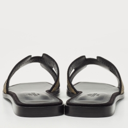 Hermes Gold/Black Suede And Glitter Oran Slide Flats Size 38 