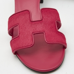 Pre Owned Hermes  Red Calf Hair Oasis Slide Sandals Size 38