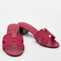 Pre Owned Hermes  Red Calf Hair Oasis Slide Sandals Size 38