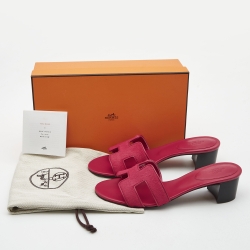 Pre Owned Hermes  Red Calf Hair Oasis Slide Sandals Size 38