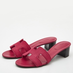 Pre Owned Hermes  Red Calf Hair Oasis Slide Sandals Size 38