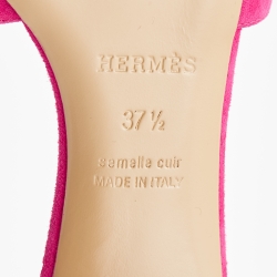 Pre Owned Hermes Pink Suede Oasis Slide Sandals Size 37.5