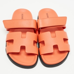 Pre Owned Hermes Orange Leather Chypre  Sandals Size 39.5