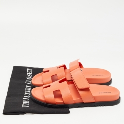 Pre Owned Hermes Orange Leather Chypre  Sandals Size 39.5