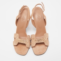 Hermes Beige Suede Night Slingback Sandals Size 38
