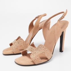 Hermes Beige Suede Night Slingback Sandals Size 38