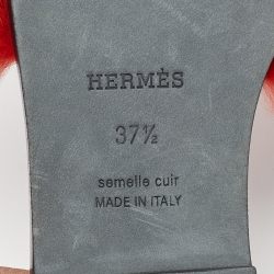 Pre Owned Hermes Orange Mink Fur Oran Flat Slides Size 37.5