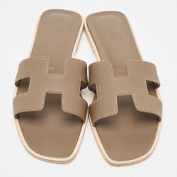 Pre Owned Hermes Brown Leather Oran  Sandals Size 40