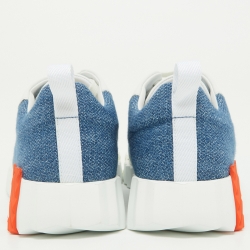 Pre Owned Hermes Blue/White Denim and Leather Bouncing Sneakers Size 37.5