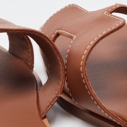 Pre Owned Hermes Brown Leather Oran Sandals Size 36.5