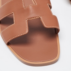 Pre Owned Hermes Brown Leather Oran Sandals Size 36.5
