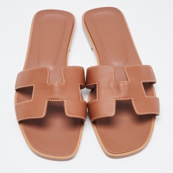 Pre Owned Hermes Brown Leather Oran Sandals Size 36.5