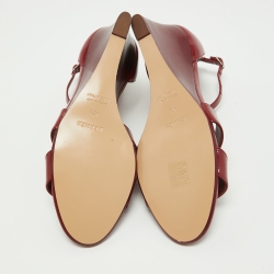 Hermes Burgundy Patent Leather Legend Wedge Sandals Size 40.5