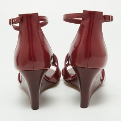 Hermes Burgundy Patent Leather Legend Wedge Sandals Size 40.5