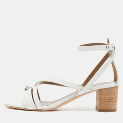 Hermes White Leather Anthinea Ankle Strap Sandals Size 38