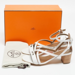 Hermes White Leather Anthinea Ankle Strap Sandals Size 38