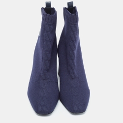 مملوكة مسبقًا Hermes Navy Blue Knit Fabric Volver Boots Size 37