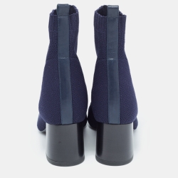 مملوكة مسبقًا Hermes Navy Blue Knit Fabric Volver Boots Size 37